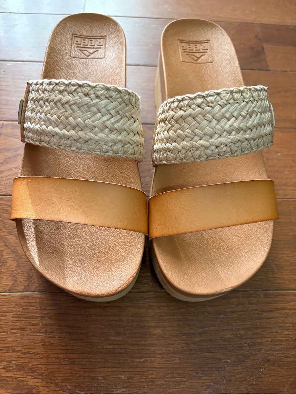 Reef Women’s Two‑Band Slide Sandals in Natural and Tan
